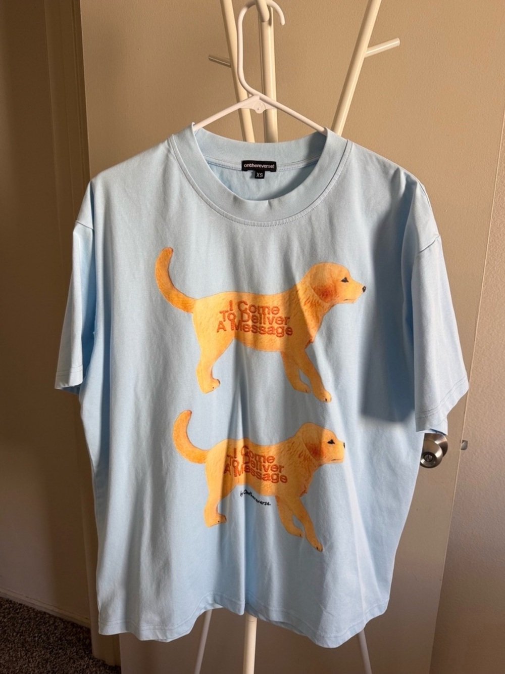 Reverse Light Blue Tee with Yellow Dog Graphic